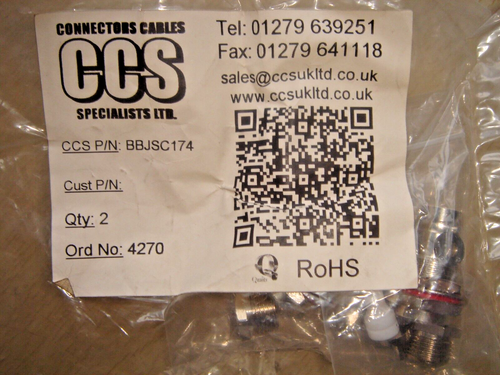 2 x CCS Specialists BBJSC174 BNC bulkhead female Jack Socket, RG174, solder - Picture 2 of 2