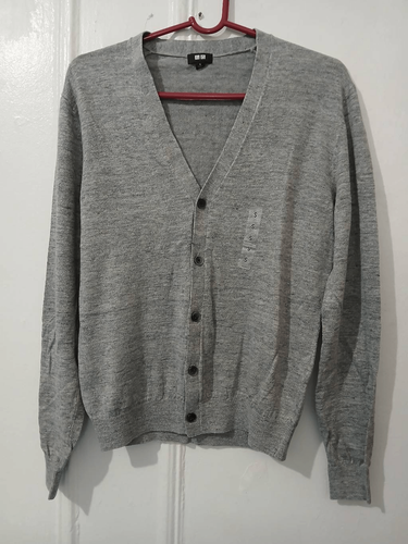 Uniqlo mens small LINEN KNIT EVERYDAY CARDIGAN SWEATER Gray capsule staple