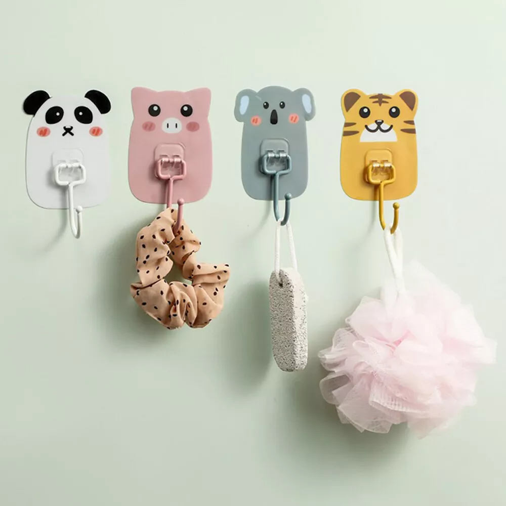 4Pcs Cute Cartoon Animal Self Adhesive Wall Hooks for Clothes Keys or  Decoration