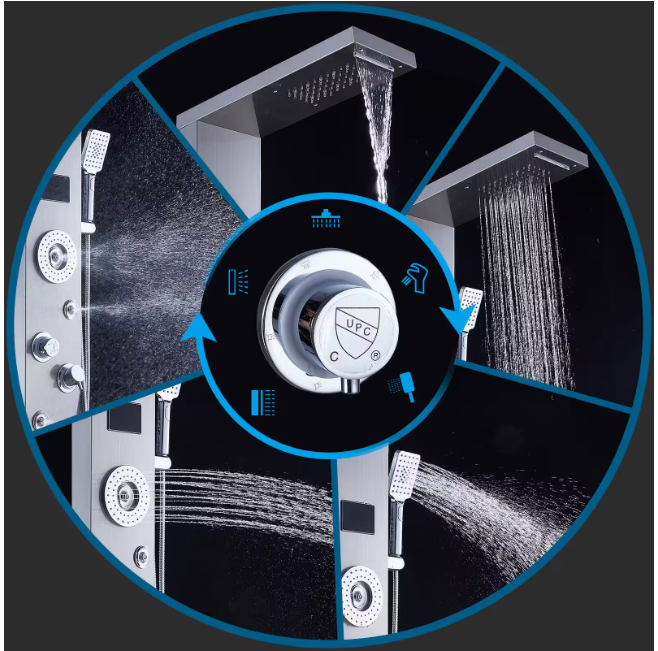 52 in. 6Jet High Pressure Shower Tower System w/ LED Rainfall