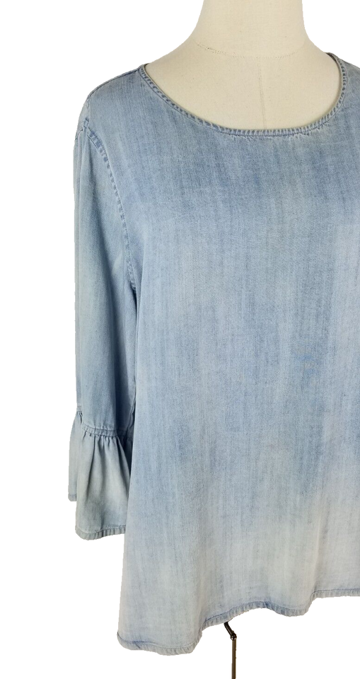John Mark Size L Blue Chambray Popover Top Bell Sleeves eBay