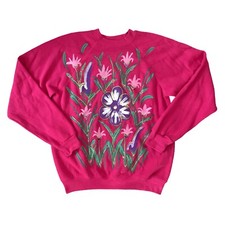 Vtg 80s 90s Floral Painted Sweatshirt Fairy Cottagecore Boho