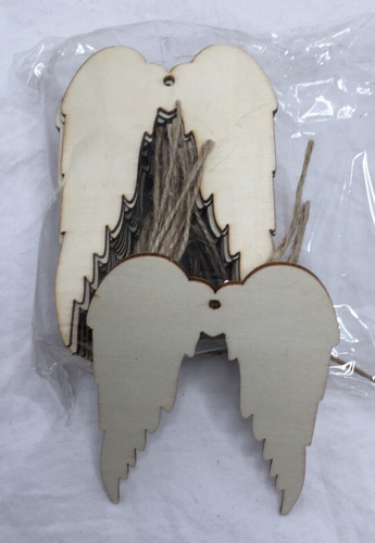 Angel Wings Shaped Hanging Wood Ornaments Twine DIY Craft 20 Pack 4" L X 2 3/4" - Picture 2 of 7