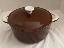 Descoware Dutch Oven Enamel Cast Iron w/ Lid Brown & White 2 3/4 Qt RO-7 Belgium