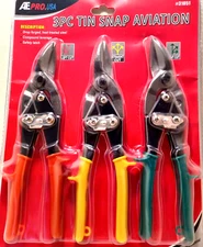 3 pc. TIN SNIPS AVIATION LEFT, RIGHT, STRAIGHT CUT COMFORT GRIP 10 INCH