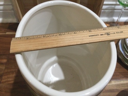 cute Home Ceramic Waste Basket White brown Green Strips W wood base 10X8.5X6'' - 第 7/7 張圖片