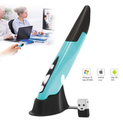 2.4GHz Wireless USB Pen Mouse Optical Mice Pen 4 Key for Tablet PC Laptop Blue