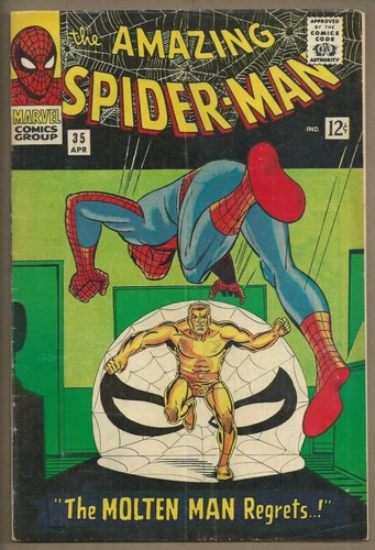 🕸AMAZING SPIDER-MAN #35*1966 MARVEL COMICS*STAN LEE*STEVE DITKO*MOLTEN MAN*VG/F