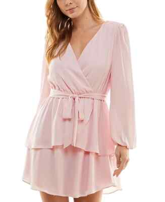 City Studios Juniors Surplice-Neck Fit Flare Dress Color Light Pink Size S  | eBay