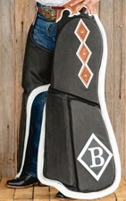 Western Black Top Grain Leather Pick Up Man Chaps with Tooled Yokes:9009