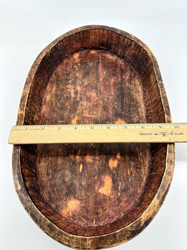 Antique Wooden Feast Bowl; Hand Carved; 1890s-Early 1900s PRIMATIVE oval THICK - Picture 12 of 18