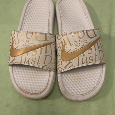 nike benassi slides white and gold