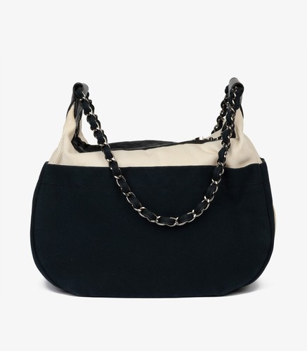 Chanel Navy, Beige Canvas & Black Quilted Lambskin Cruise Timeless Hobo Bag - Picture 6 of 11