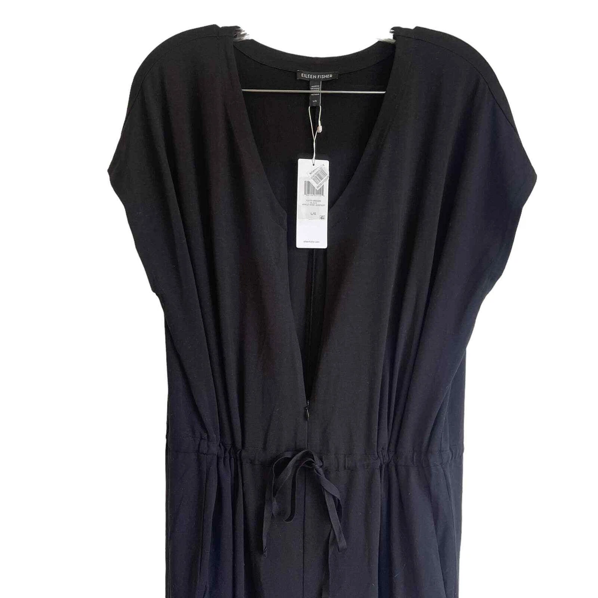New Eileen Fisher Stretch Tencel Jersey V Neck Wide Leg Jumpsuit