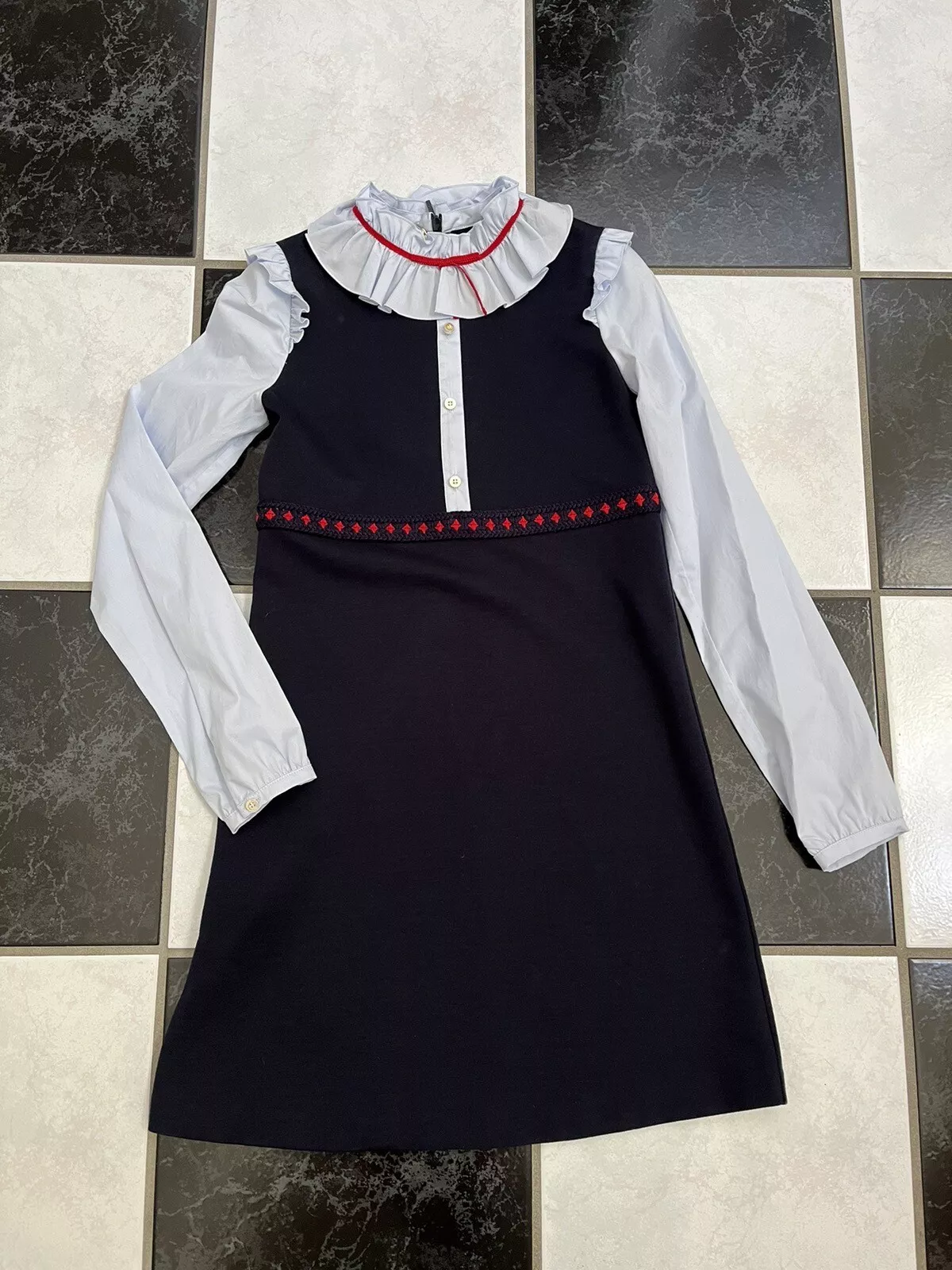 Robe jersey à manches longues Gucci 100 % authentique grande fille laine extensible/coton neuve avec étiquettes taille 12