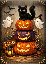 Halloween Pumpkin Cat Ghost Diamond Art Kits for Adults, 5D Diamond Painting