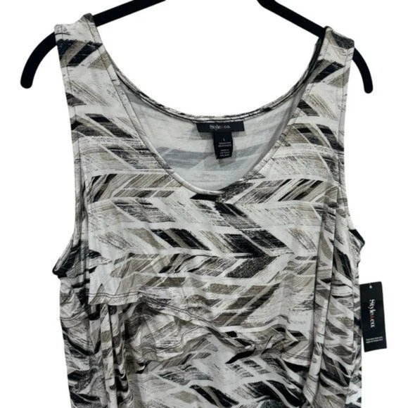 全新 Style & Co. 黑色 棕色 白色 几何印花 分层 连衣裙 Artsy Lagenlook L — 第 3/4 张图片