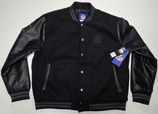 NFL Men  s Varsity Jacket Black Leather Sleeves Size Large New With Tags