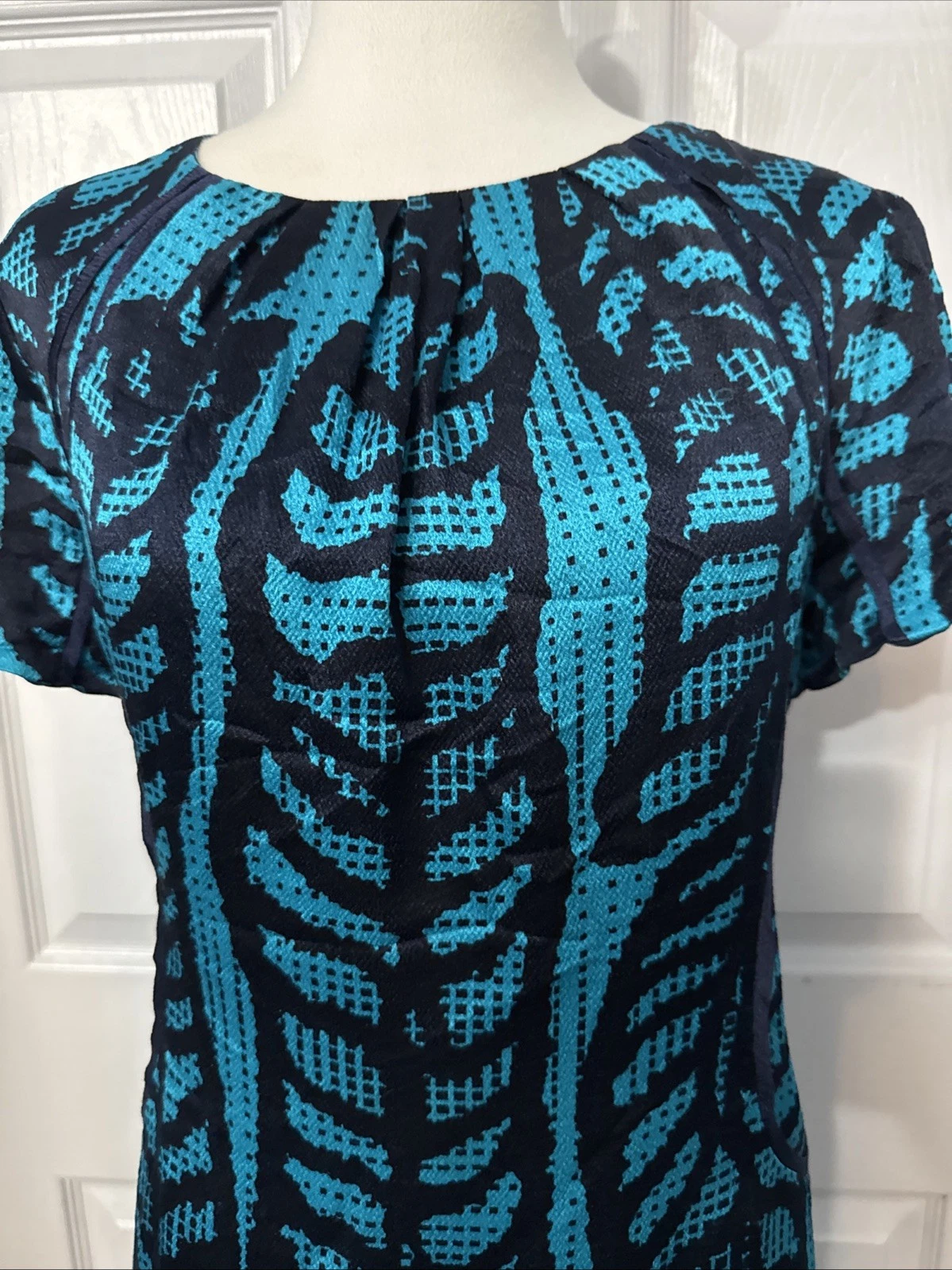 Abito donna TORY BURCH Congo foglia modesto seta taglia 14 manica ad aletta verde acqua