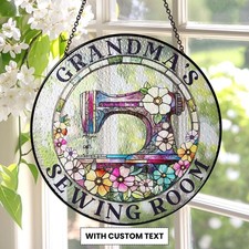 Sewing Machine Stained Glass Suncatcher, Floral Window Decor, Tailor Gift