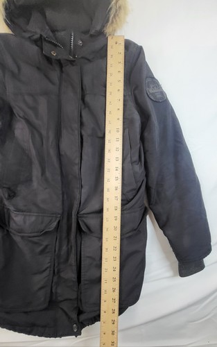 VTG Woolrich Patrol Parka Goose Down Coyote Fur Trim Hood Womens SM Navy Blue - Picture 13 of 14