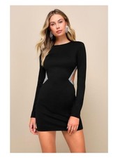 Lulus Sparkling Stunner Black Rhinestone Cutout Long Sleeve Mini Dress Large