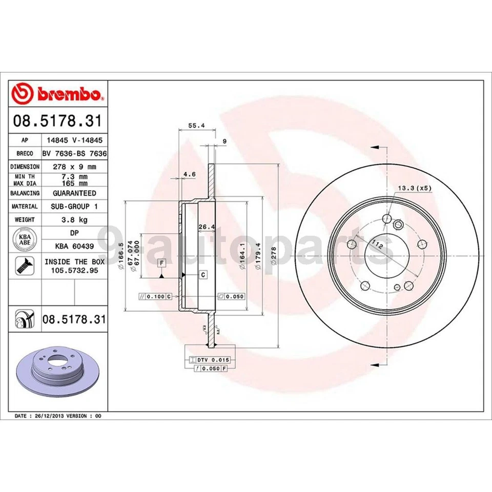 Rotores de freno de disco delanteros traseros Brembo OE para Mercedes-Benz C280 1997 Foto 2 de 4