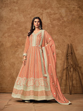 Peach Dolla Silk Embroidered Anarkali Suit for Women  Engagement  Festive Wear