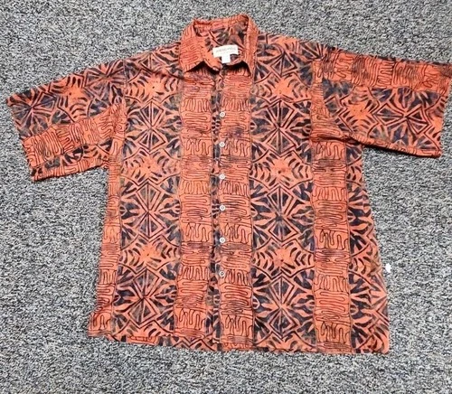 Johari West Hawaiian Shirt Mens 2XLT Short Sleeve Button Up Geometric Batik