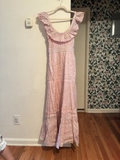 Love Shack fancy Women Pink Ruffle Joanna Maxi Dress Size 0 XS Rose