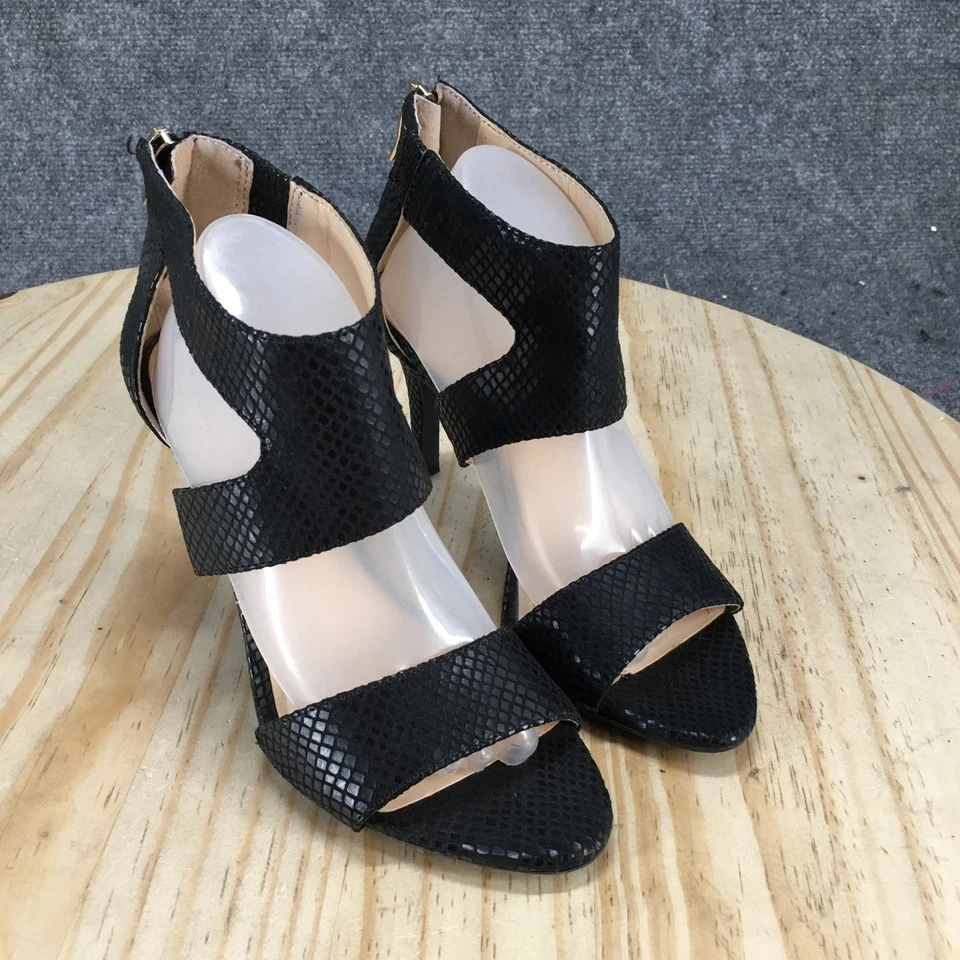 Zapatos de tacón BCBGeneration para mujer 6 M Mavel piel de serpiente negros punta abierta aguja Foto 3 de 4