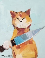 Jose Trujillo Art PRINT 16x20 Collectible Artist Painting Cat Knife