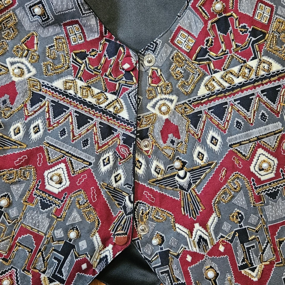 Chaleco geométrico vintage Magic Craft con cuentas talla única boho declaración Foto 4 de 4