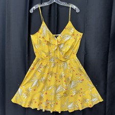 Express Women'S Spaghetti-Strap Floral Ruffle Wrap Cami Dress In Yellow Sz L