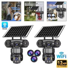2x 3 Lens 12MP Solar Battery Home Security Camera Outdoor Wifi Wireless PTZ CCTV