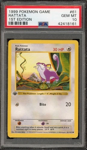 Pokemon Rattata Base Set Shadowless 1st Edition #61 PSA 10 Gem Mint