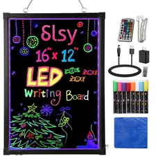 Slsy Illuminated LED Message Writing Board, 16"X12" Erasable Neon Effect Menu...