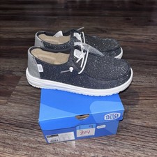 Hey Dude Wendy Metallic Sparkle Shoes Women's 5 Charcoal Slip On Casual Sneakers