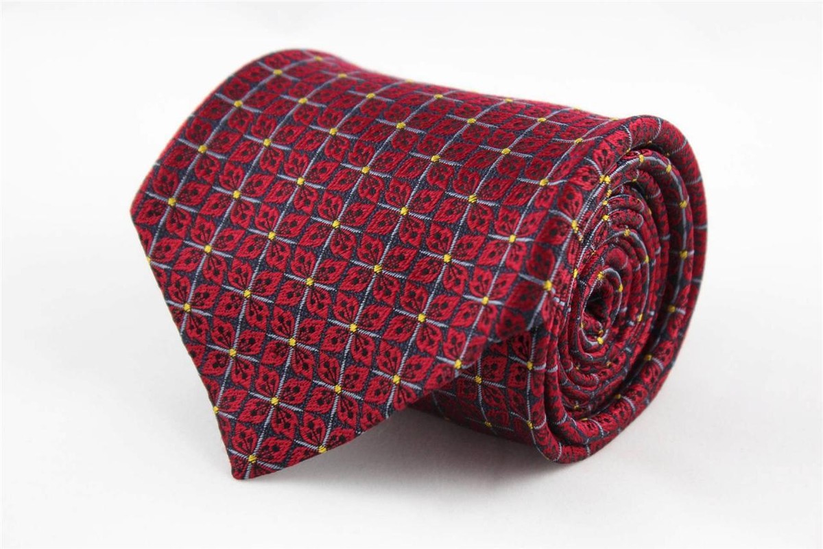 ROBERT TALBOTT Studio Silk Tie. Red Floral w Yellow Center 