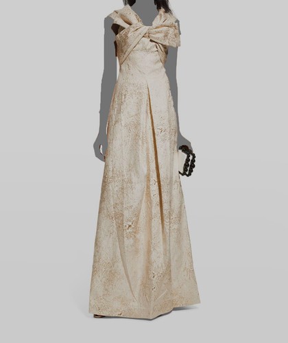 $681 Rickie Freeman by Teri Jon Women's Gold Metallic Bow Front Dress Size 2