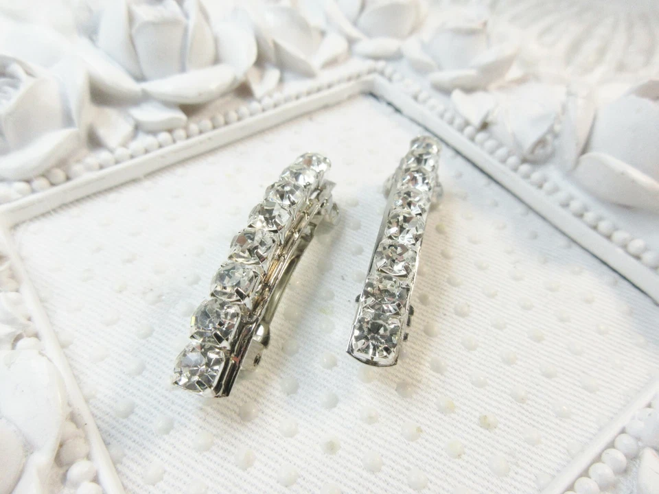 Пара французских мини-заколок с зажимом AAA хрустальные стразы посеребренные свадебные - Изображение 2 из 4