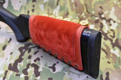 Red Buttstock cuff with cartridge holders and suede cheek pad Gunstock Covers - Picture 5 of 10