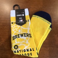 STANCE Casual - MLB Brewers Hey Batter Socks - Yellow/Blue - Large - 1 Pair