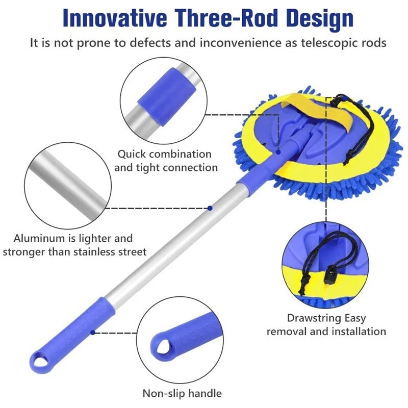 Microfiber Car Wash Brush Cleaning Mop Auto Truck 47.5" Long Handle Extension - Image 4 of 4