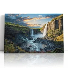 Epic Waterfalls and Canyon Sunset Wall Art - Canvas Print Poster for Home Decor