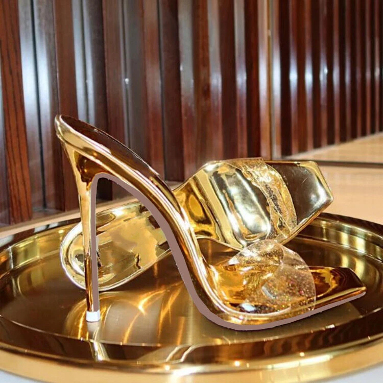 Mujeres Sandalias Punta Cuadrada Tacones Altos Sin Cordones Mules Sexy Deslizables Zapatillas Noche Foto 3 de 4