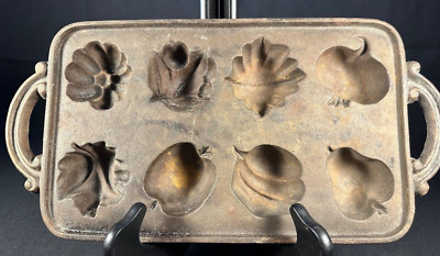 John Wright Cast Iron Cornbread Muffin Baking Pan Mold Vegetable Fruit Pattern