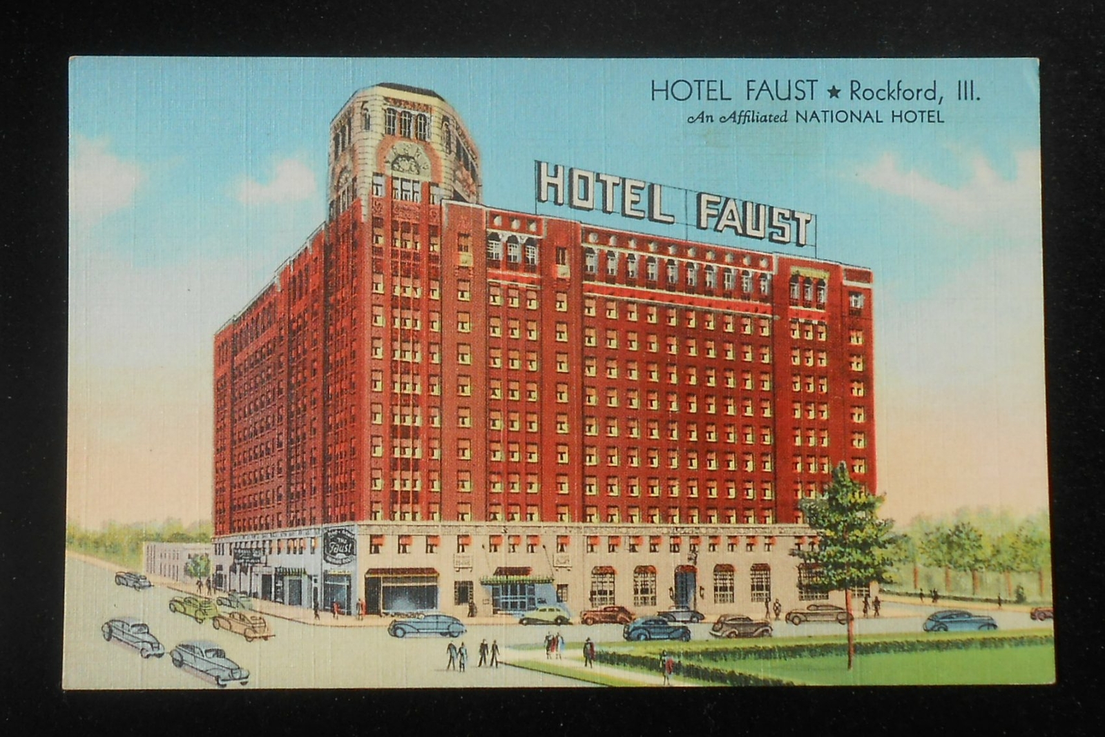 1940s Hotel Faust Old Cars Rockford IL Winnebago Co Postcard Illinois