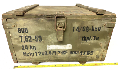 VINTAGE AMMO BOX,VIETNAM ERA 1/65,7.62mm,800 ROUNDS,WOODEN,14