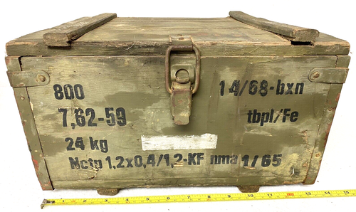 VINTAGE AMMO BOX,VIETNAM ERA 1/65,7.62mm,800 ROUNDS,WOODEN,14"x12"x8",EMPTY,GIFT - Picture 2 of 12